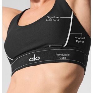 ALO Yoga Black Sports Bra with White Piping